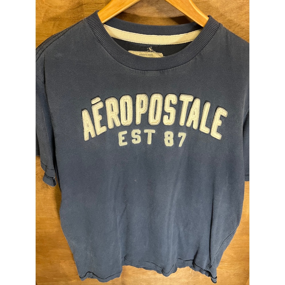 Aeropostale Mens XL Blue Short Sleeve Applique Graphic T-Shirt Est 87 Navy Tee